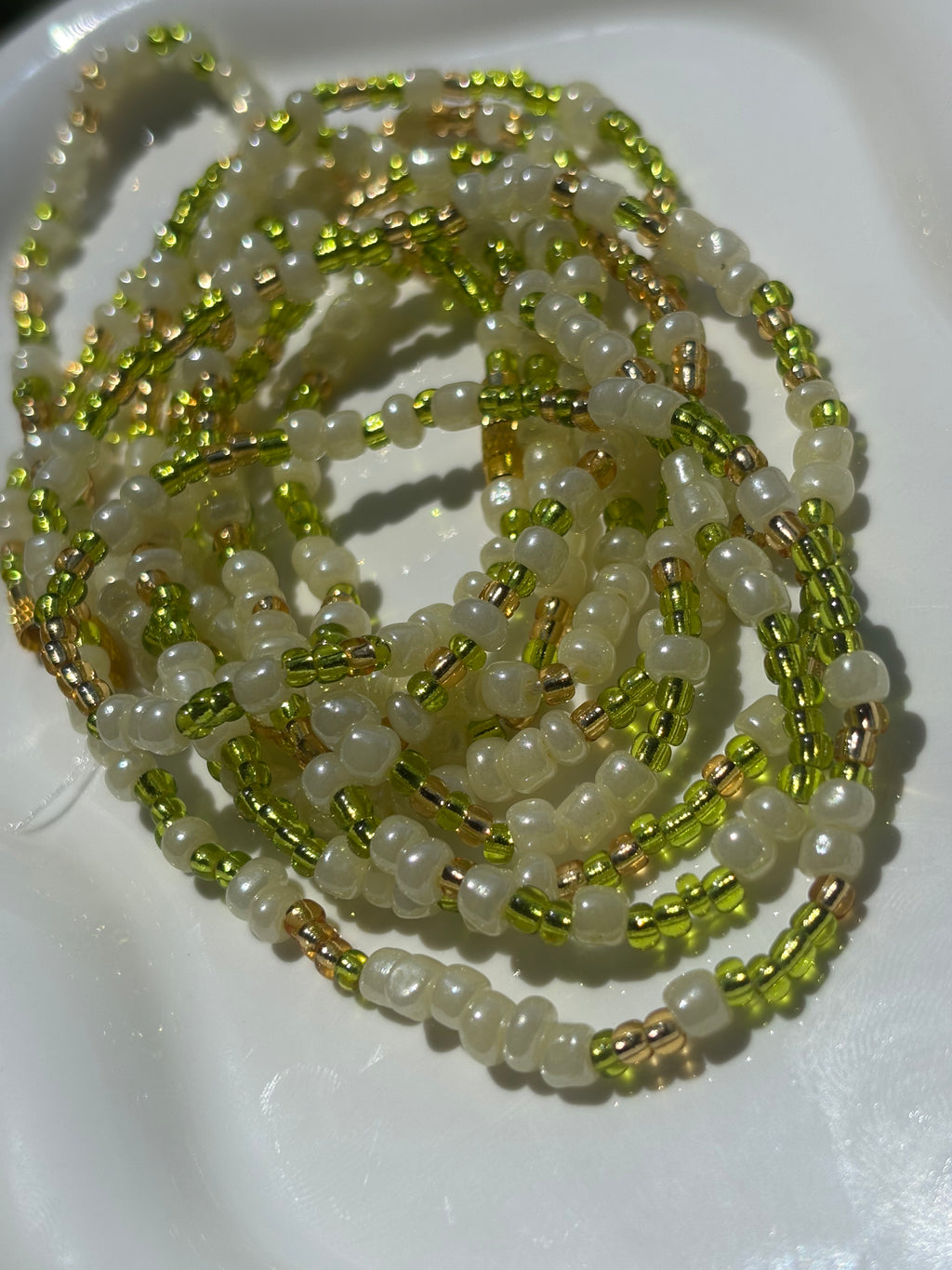 Verdant Glow Waist Beads | Handmade Green & White Body Jewelry