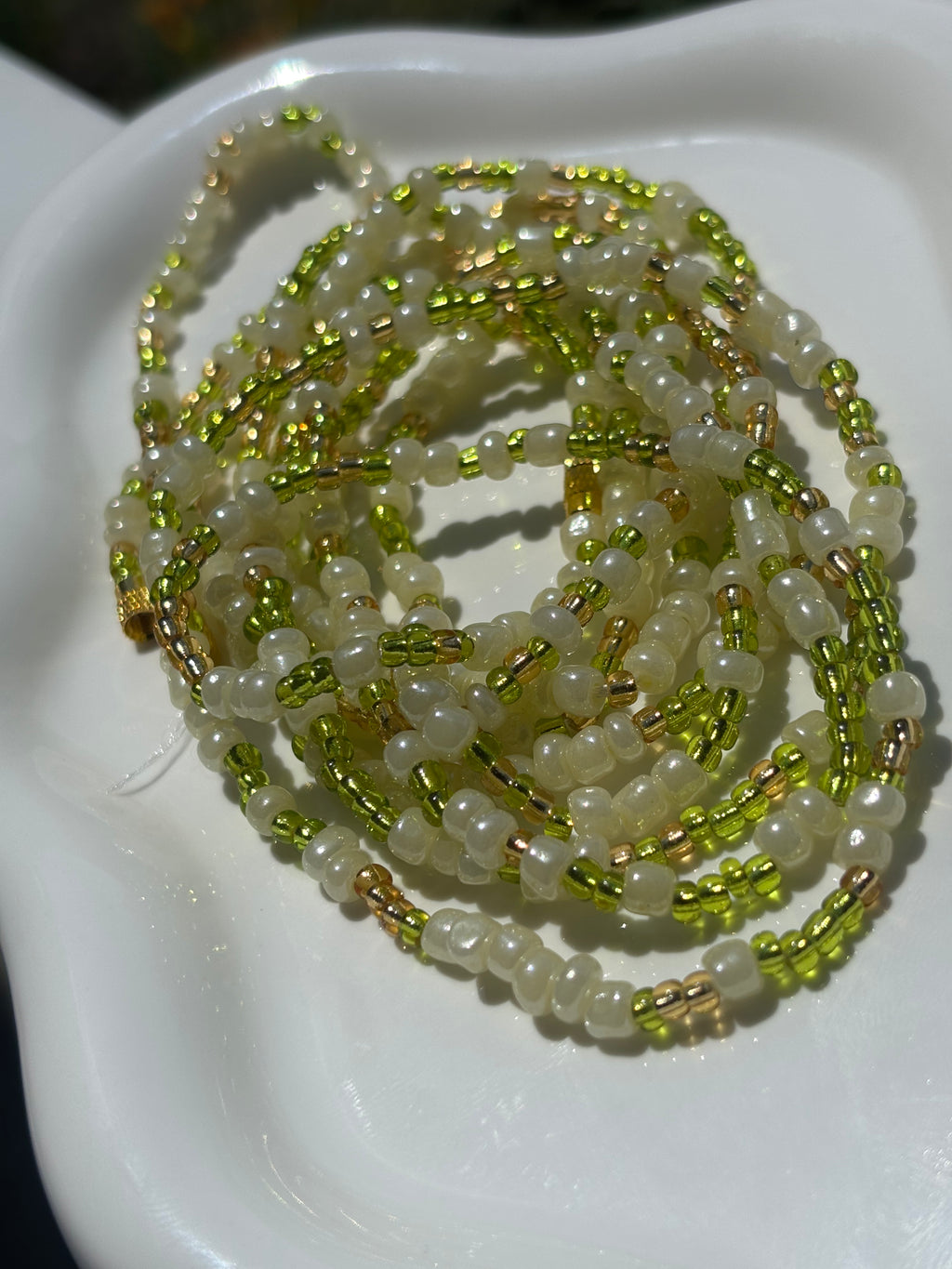 Verdant Glow Waist Beads | Handmade Green & White Body Jewelry