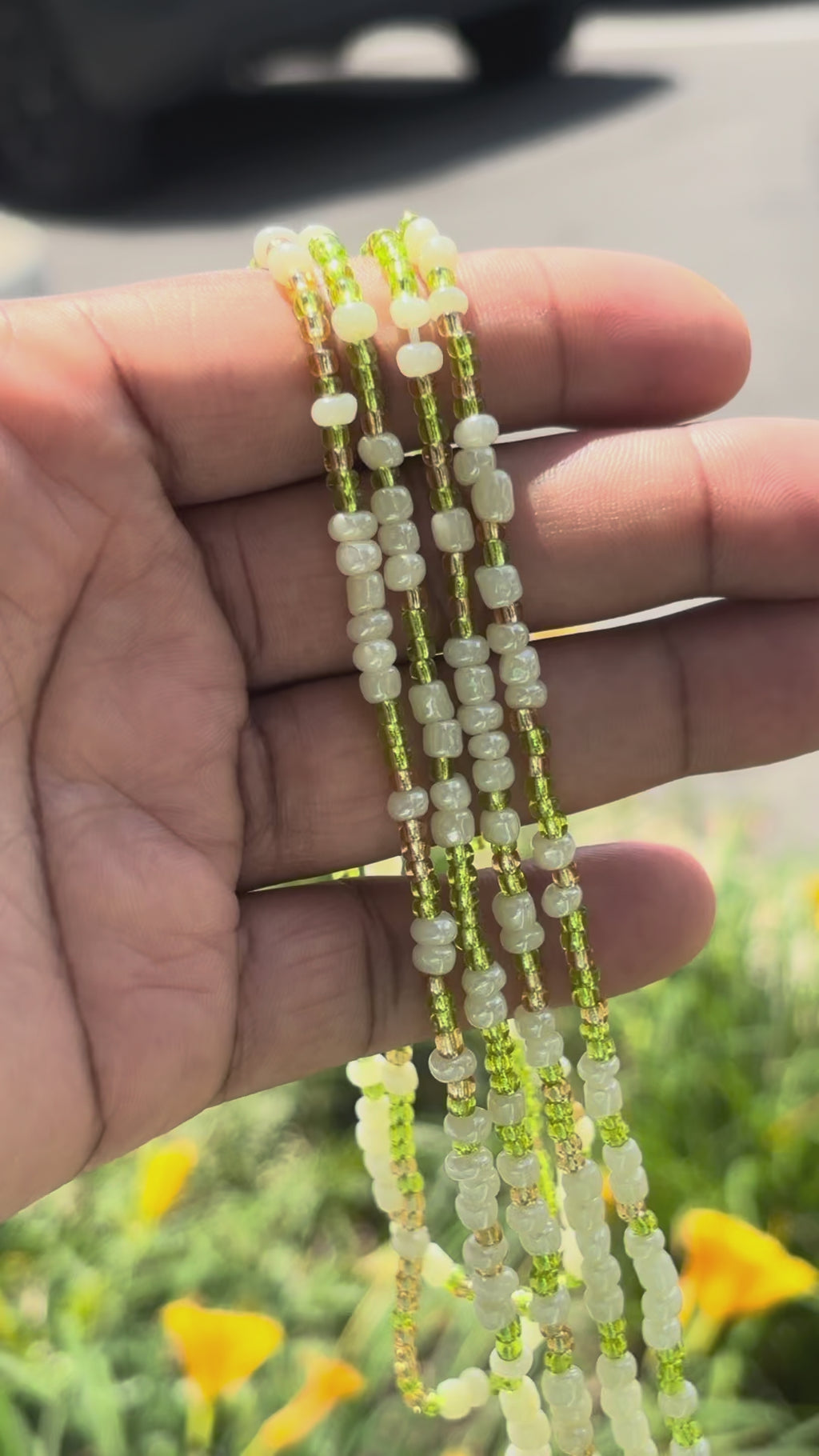 Verdant Glow Waist Beads | Handmade Green & White Body Jewelry
